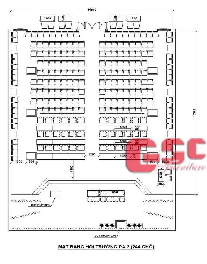 Thiết kế mặt bằng Dự án hội trường Quận Tây Hồ