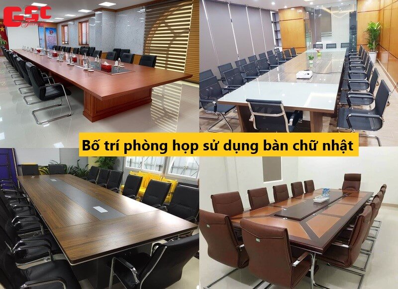 Bố trí phòng họp sử dụng bàn chữ nhật