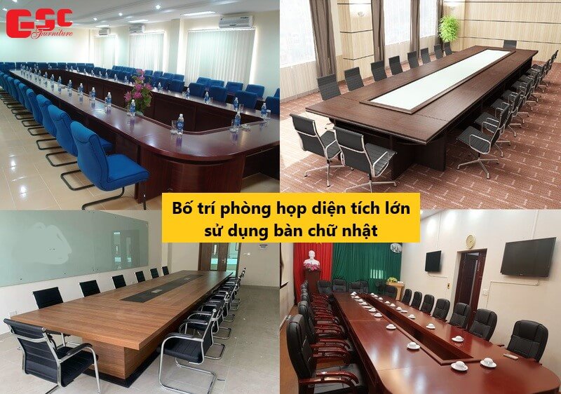 Bố trí phòng họp sử dụng bàn chữ nhật