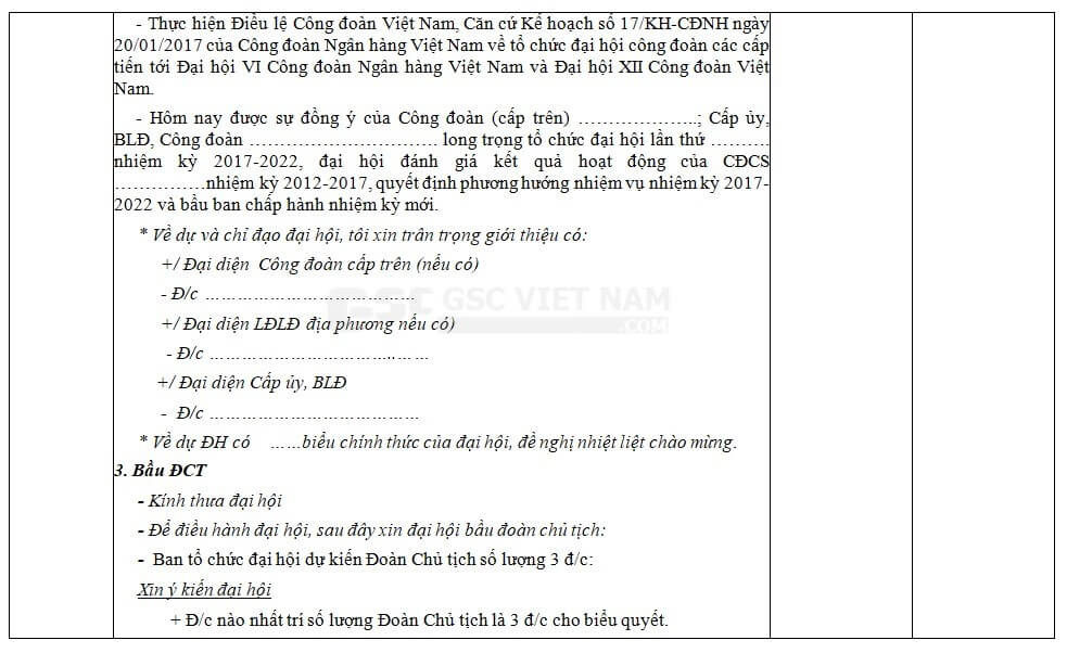 Kịch bản đại hội công đoàn