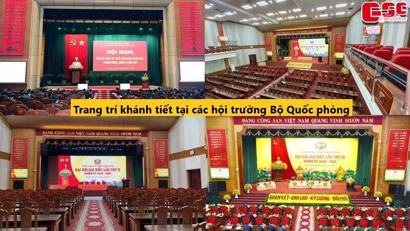 Trang trí khánh tiết hội trường Bộ Quốc phòng